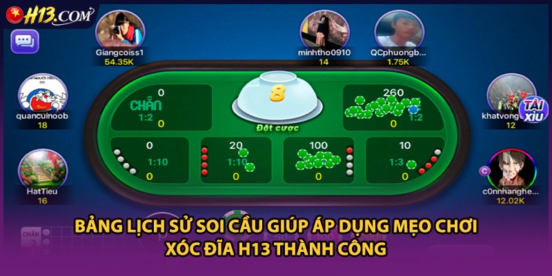 Bảng lịch sử soi cầu giúp áp dụng mẹo chơi xóc đĩa H13 thành công